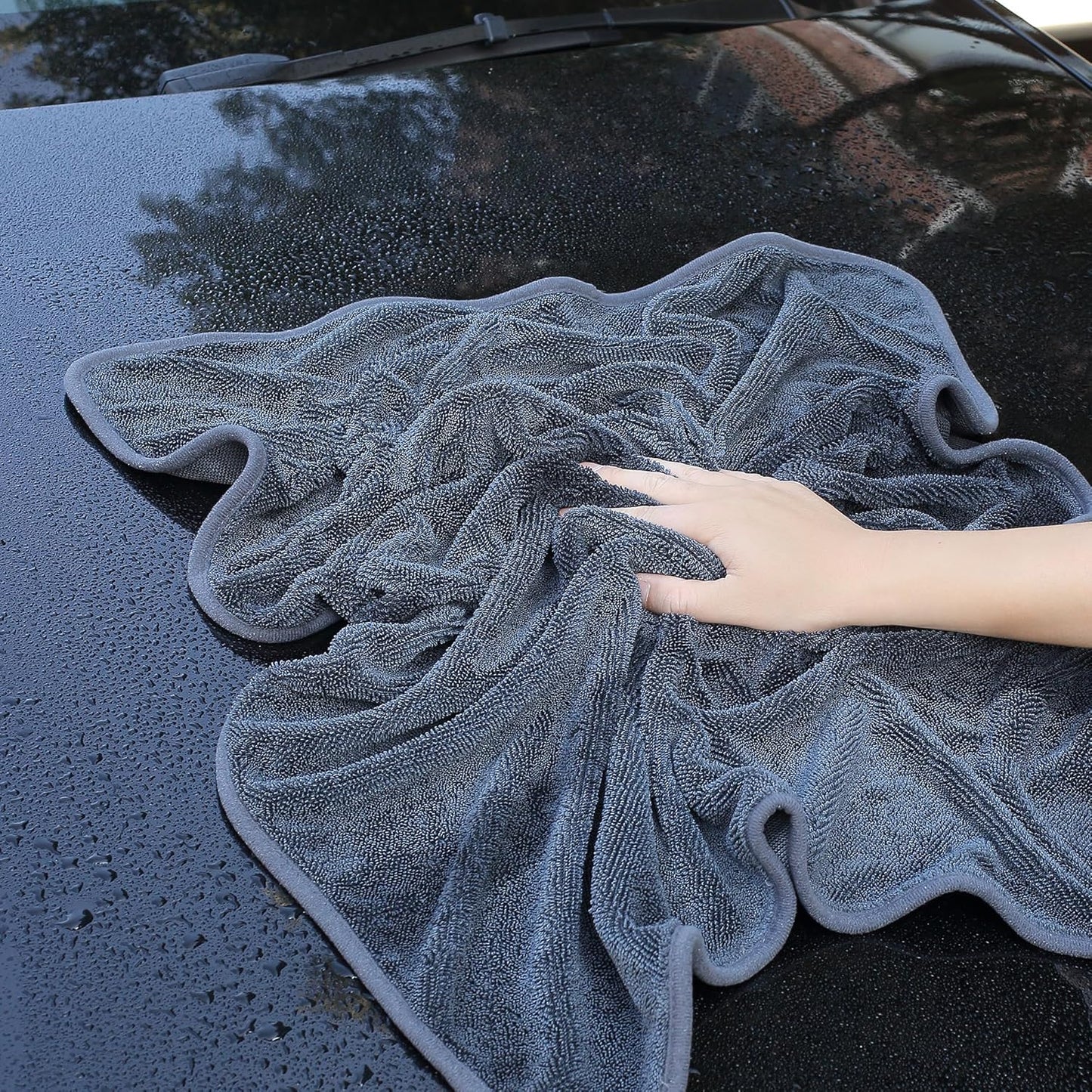 JOYMOOP Microfiber Towels for Cars, 2 Pack 35.4" x 23.6" Car Drying Towel, Dark Gray Reusable Car Towel, Quick Drying Car Microfiber Cleaning Cloth for RVs, SUVs, Trucks